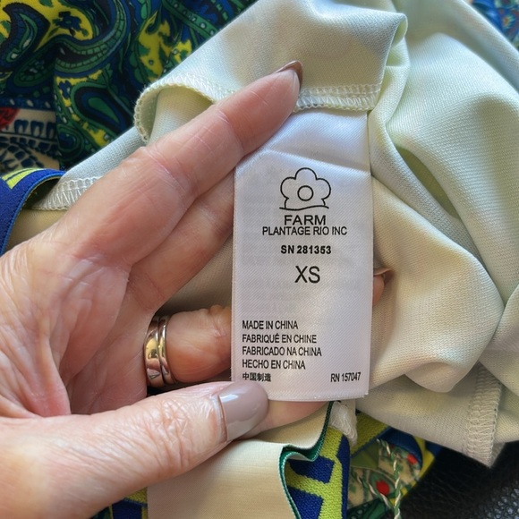 Farm Rio Patchwork Pants Logo Yellow Green Harem Pant Pull On Sz XS NEW - Picture 10 of 11